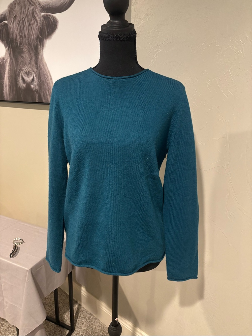 Susan Bristol Teal Crewneck Knit Sweater